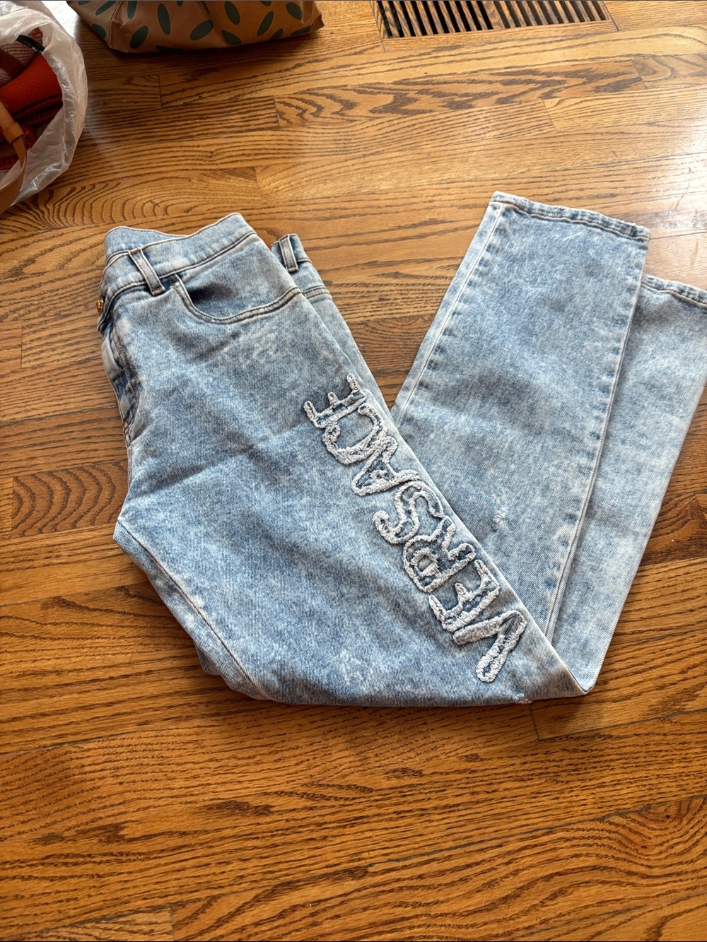 Versace Light Wash Slim Straight Jeans with Side Logo